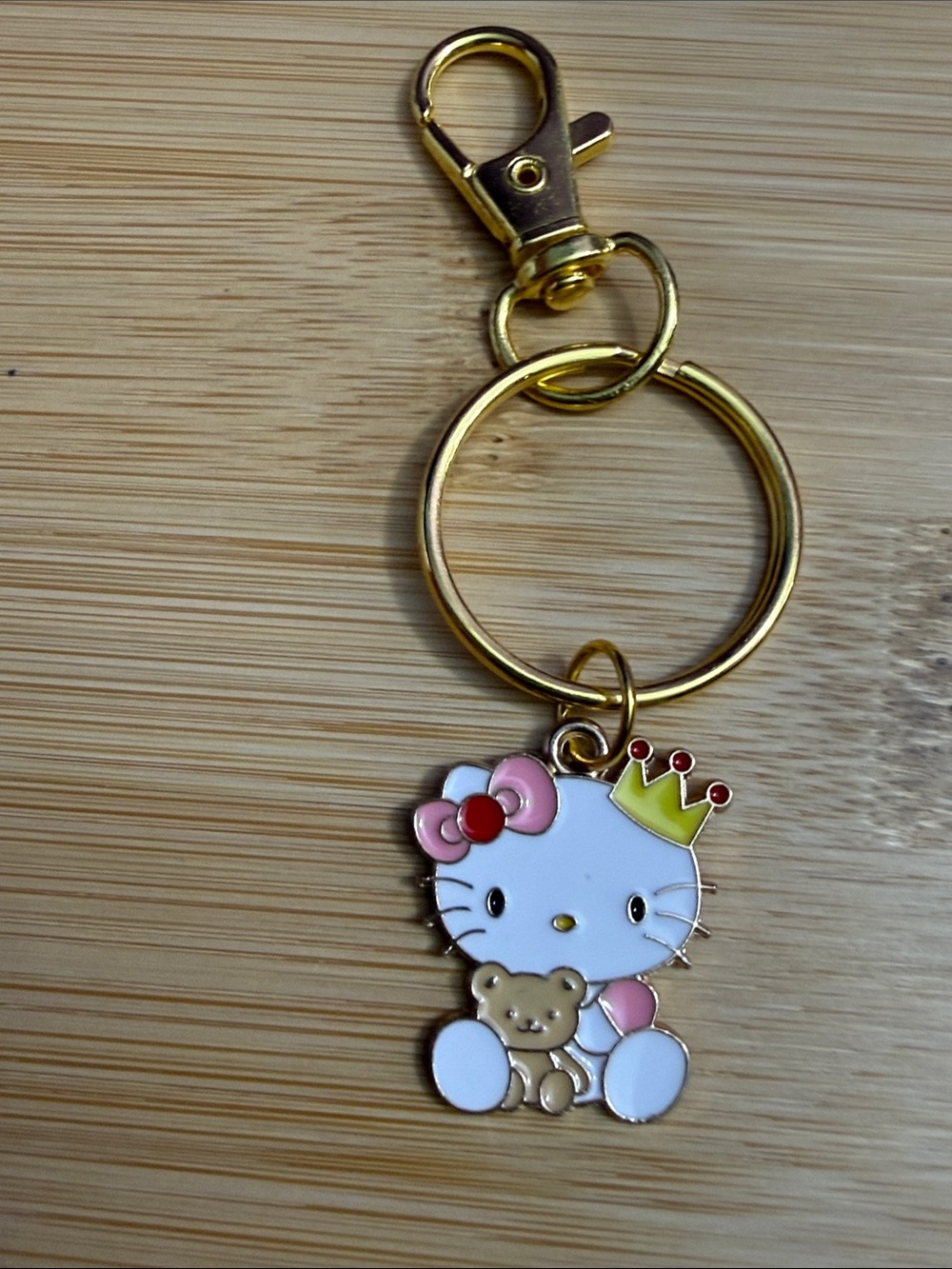 Hello Kitty White and Pink Enamel Keychain with Gold Hardware